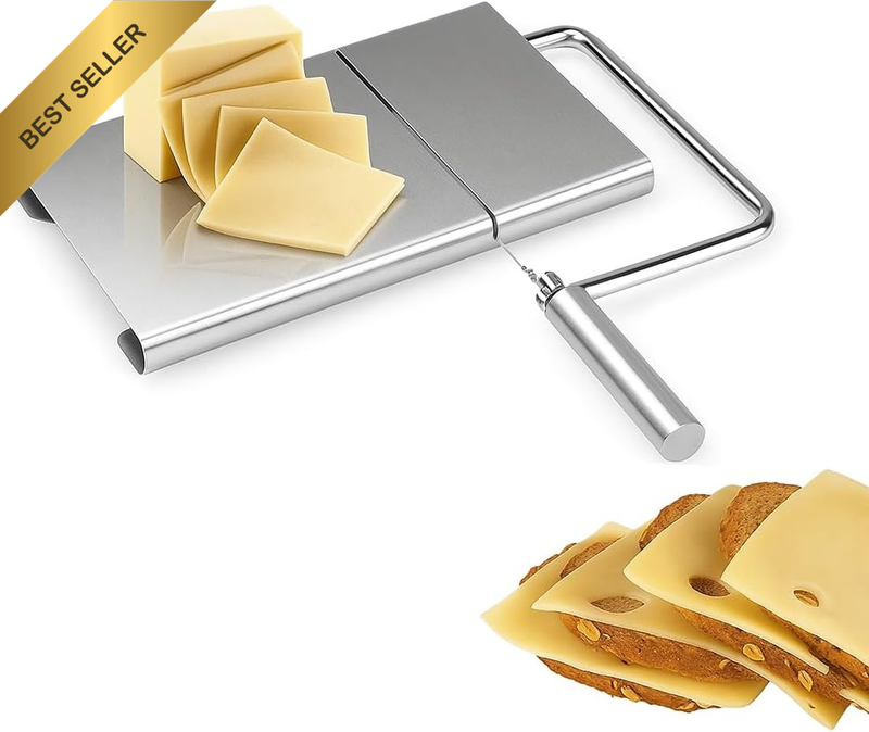 Cheese Slicer with Wire Cutter, Stainless Steel Butter Cake Cutting Board, Adjus
