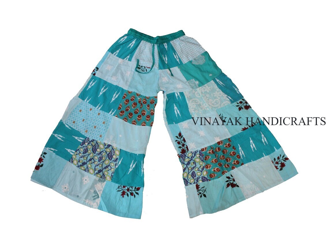 Pre-owned Handmade Wholesale 15 Pc Rayon Patchwork Wide Leg Hippie Boho Gypsy Palazzo Pants Trouser In Multicolor