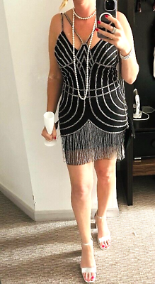 Starlet ASOS Flapper Girl Occasion Mini Dress Size 12 Contoured Sequin Fringe