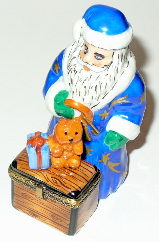 LIMOGES BOX -CHRISTMAS- CHRISTOPHER RADKO - SANTA CLAUS & TOY CHEST & TEDDY BEAR