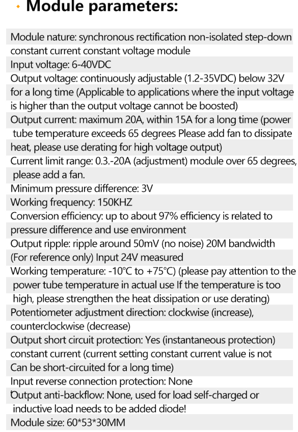 20A 300W Synchronous Buck Module DC Step Down Voltage CC Power 5V 12V 24V 36V