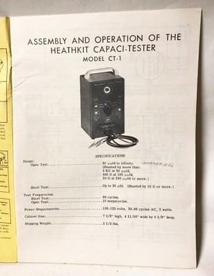 ORIGINAL RARE HEATHKIT CT-1 CAPACI-TESTER ASSEMBLY MANUAL EXCELLENT CONDITION