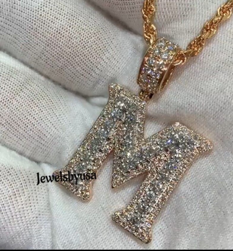 Pre-owned Nsg 2 Ct Men's D/vvs Moissanite Customized M Initial Latter Charm Pendant 925 Silver In White