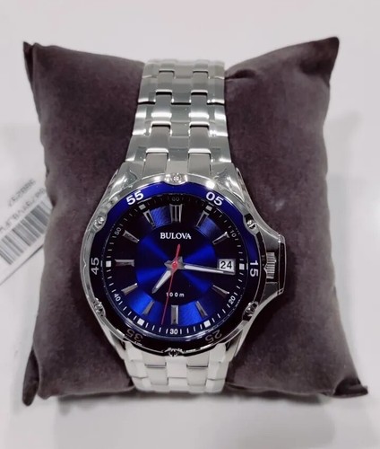 Bulova Men's Quartz Stainless Steel Blue Dial Calendar Watch