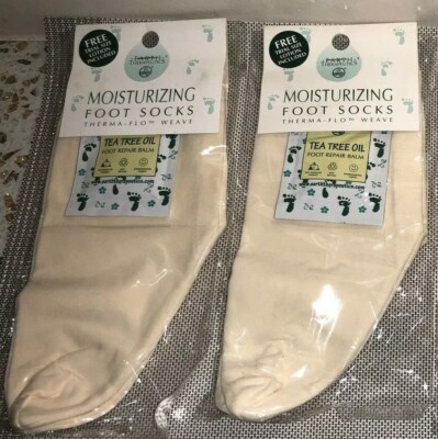 Earth Therapeutics Moisturizing Foot Socks Tea Tree Oil Repair balm 2 Pair Beige