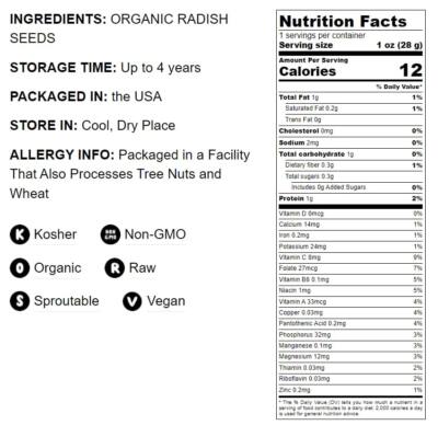 Organic Radish Seeds for Sprouting - Non-GMO, Kosher, Raw - by Food To Live