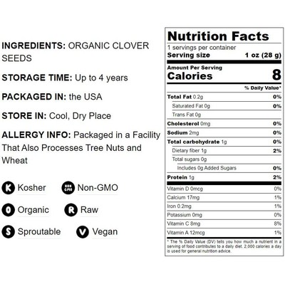 Organic Clover Sprouting Seeds – Non-GMO, Kosher, Vegan, Raw – by Food to Live