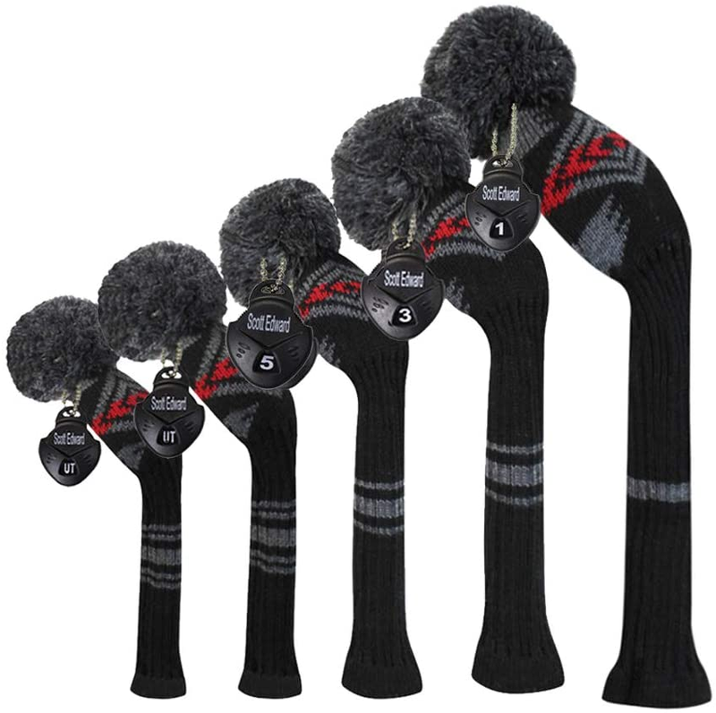 Scott Edward Knit Golf Club Cover for Woods and Driver Set of 5 Head Covers Prot