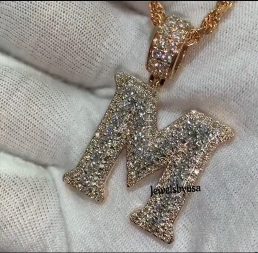 Pre-owned Nsg 2 Ct Men's D/vvs Moissanite Customized M Initial Latter Charm Pendant 925 Silver In White