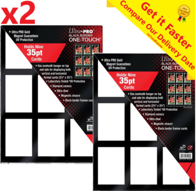 2 x Ultra PRO 9 Card One Touch 35pt Black Border Magnetic Card Display Holder UV