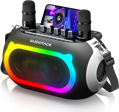 SUDOTACK Karaoke Machine for Adults Kids with 2 Wireless Microphones, Bluetoo...