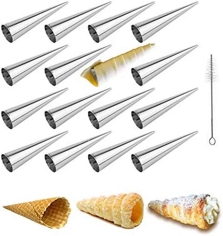 EUICAE Cream Horn Molds 5-Inch Large Size Cream Horn Forms Pack of 16