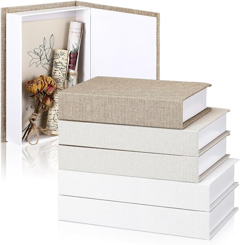 6 Home Decor Books, Made of Linen, Decorative Book-Like Storage Boxes, Suitable