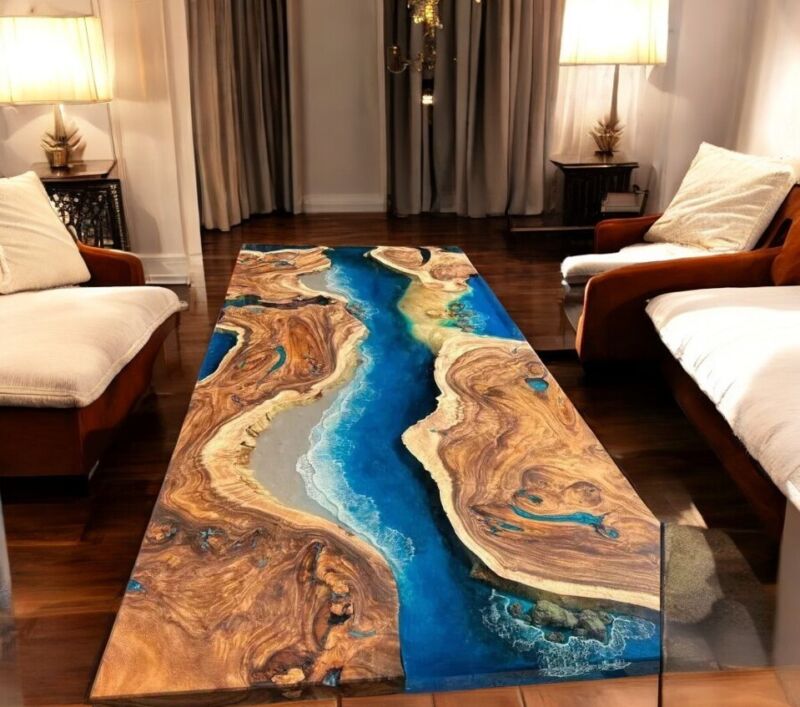 Ocean Resin Handmade Blue Epoxy Resin Dining Table Top, Handmade