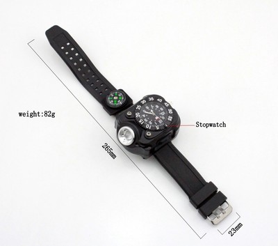 YUPARD Survival /Tactical LED Watch/Compass/FlashLight/WristLight/800LM/5-Modes