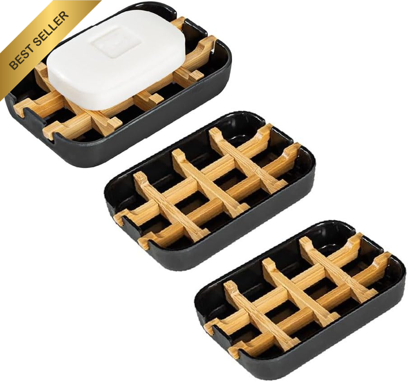 3Pcs Bamboo Fiber Soap Holder, Modern Removable Soaps Holders, Bamboo Wooden Soa