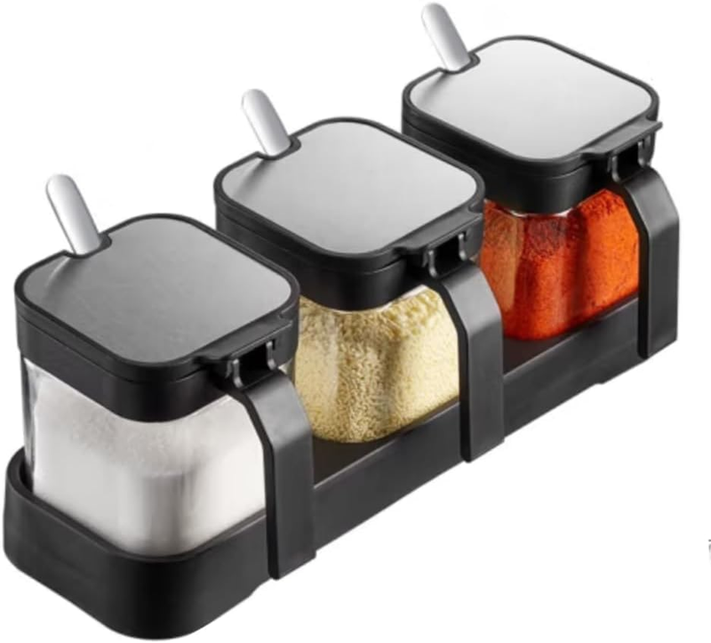 Condiment Jar Spice Container, 10Oz Set of 3 Clear Glass Condiment Jars with Lid