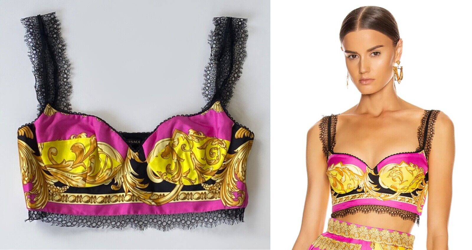 NEW Versace Fuchsia Barocco Femme Print Lace Bralette NEW Versace Fuchsia Barocco Femme Print Lace Bralette