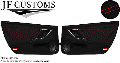 RED DIAMOND STITCH 2X DOOR CARD SUEDE & LEATHER COVERS FITS NISSAN GT-R R35