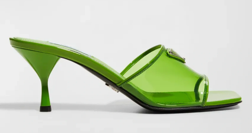 Pre-owned Prada Plexiglas Green Pvc Patent Leather Backless Sandal Mule Heel Pump 40