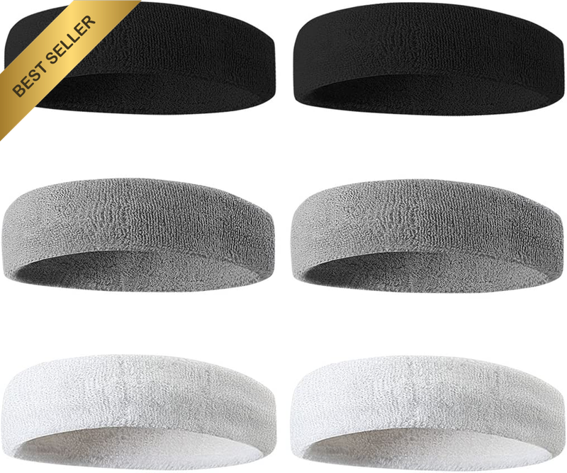 3/6 Pcs Sweatbands Cotton Terry Cloth Moisture Wicking Tennis Running