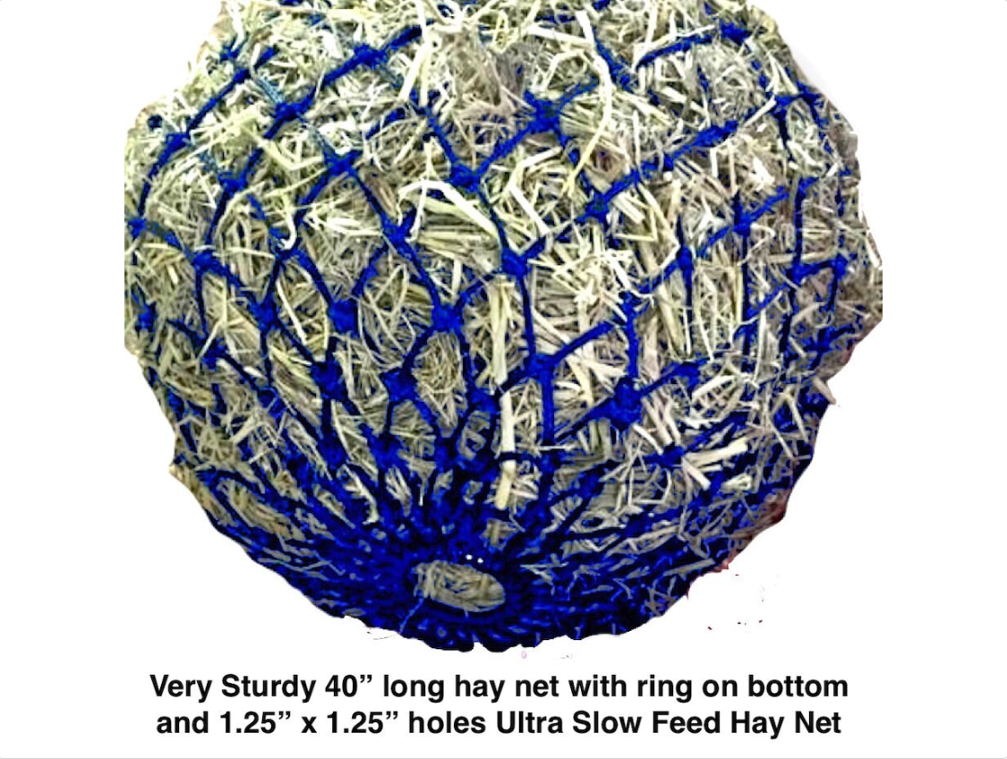 Majestic Ally 1.25”x1.25” Holes Slow Feed 40”Sturdy Hay Net with Bottom Ring.
