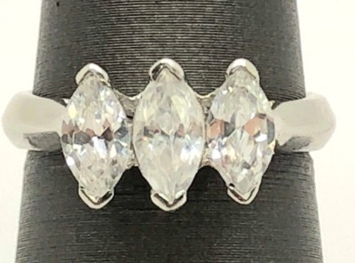 Sterling Silver 925 Elevated Three Stone Faceted Marquise CZ Cocktail Band Ring