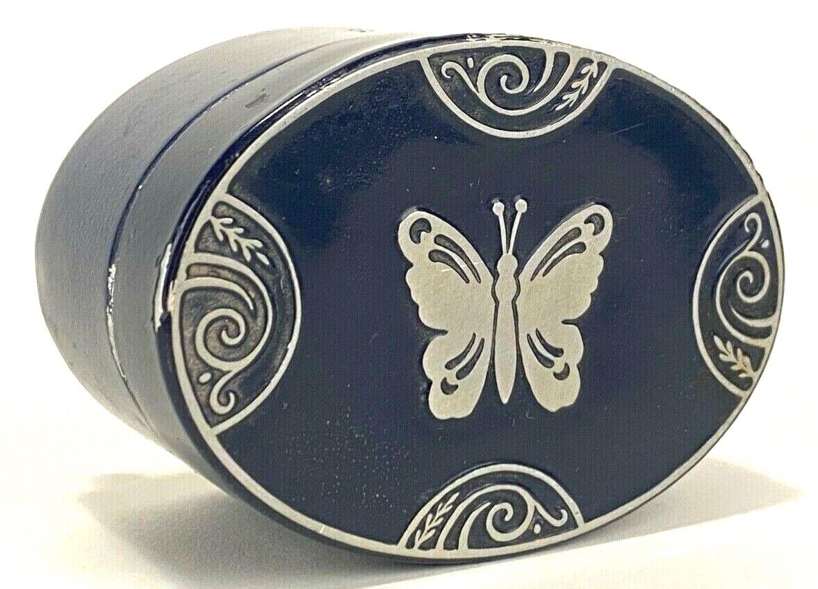 Lucretia Vanderbilt Pressed Face Powder Tin Blue Butterfly 3 x 1.75