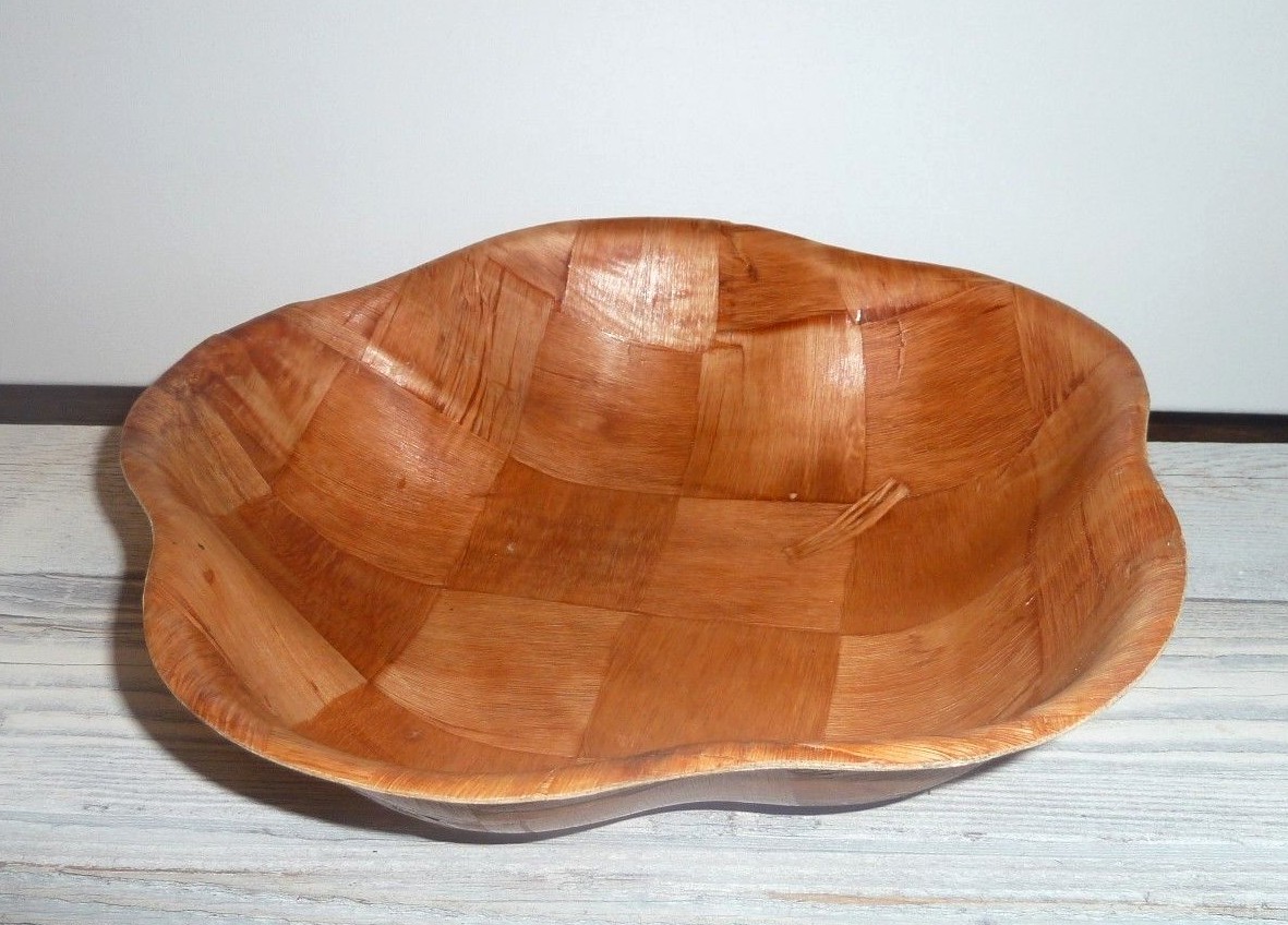 Home Master Set Of Two Ornate Antique Wood Bowl & Circle Tray