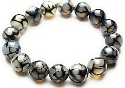 8MM Natural Black Dragon Veins Agate Round Gemstone Stretchy Bangle Bracelet