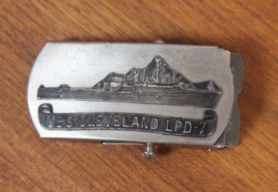 Vintage USS Cleveland United States Navy USN LPD-7 Brass Belt Buckle 