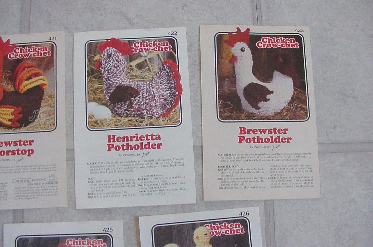 Complete Set 7 Annie's Attic 1981 1984 Chicken Crow-Chet Crochet Patterns Eggs +