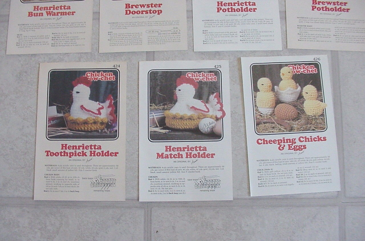 Complete Set 7 Annie's Attic 1981 1984 Chicken Crow-Chet Crochet Patterns Eggs +