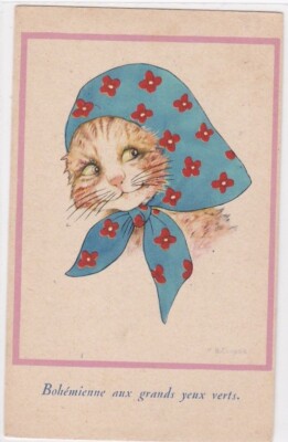 CPA Fantaisie Illustration BOHEMIENNE AUX GRANDS YEUX VERTS foulard de B. COOPER