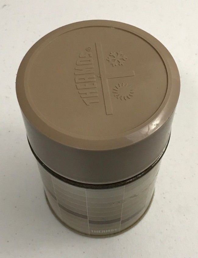 Vintage THERMOS Wide-Mouth BOTTLE 10oz Size King-Seeley Metal GLASS Tan Beige