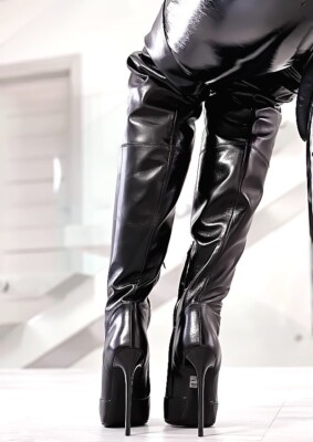 MADE IN ITALY 1969 MADE IN ITALY STILETTO HIGH HEELS LEATHER OVERKNEE PIGALLE BOOTS BLACK 38