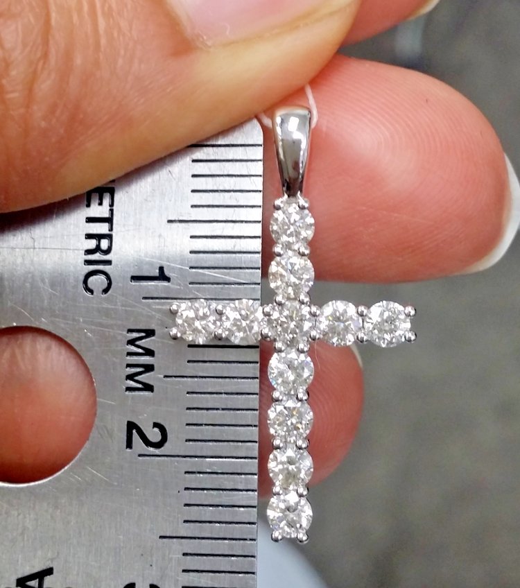 Pre-owned Handmade Deal 1.00ct Genuine Round Diamonds Cross Pendant In 14k Gold 27mm In White