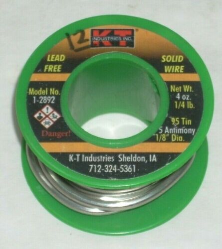 KT Industries 1-2892 Solid Wire Solder 95/5 Tin Antimony 1/8" Dia 4 oz Roll