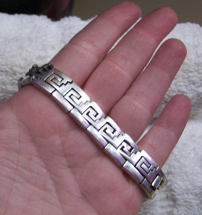Vintage TAXCO Mexico Sterling Silver Puzzle Link Bracelet Geometric 59g  SZ 7.5
