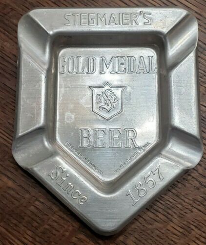 Vintage STEGMAIER GOLD Stamped Aluminum Ashtray Wilkes-Barre Pa Beer Advertising