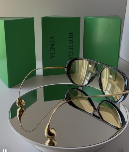 Pre-owned Bottega Veneta Bv 1273s 003 Black Gold Limited Edition Earrings Sunglasses In Yellow