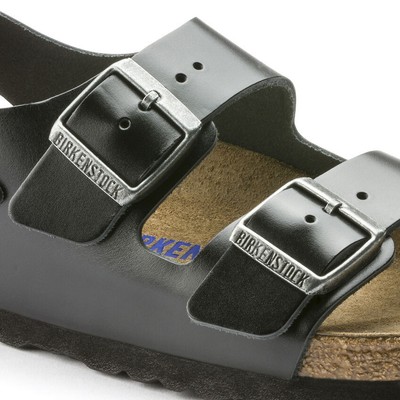 Pre-owned Birkenstock Unisex Milano Soft Footbed Amalfi Black Leather (regular Width) - 02