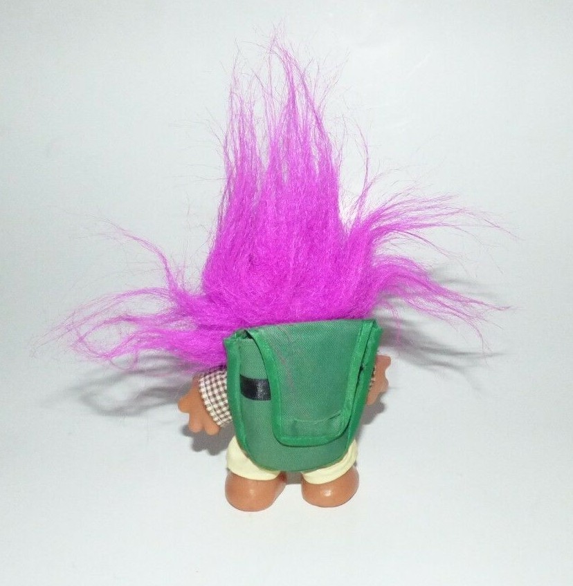 Vintage 1986 DAM Troll Figure - Hiker with Backpack - Pink Hair