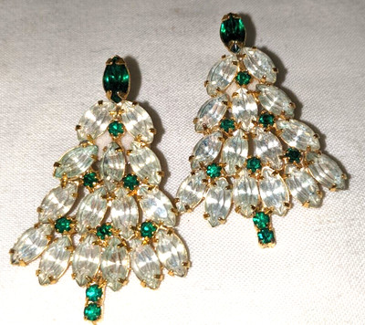 Eisenberg STYLE  Rhinestone CHRISTMAS Tree Brooches Converted to Earrings