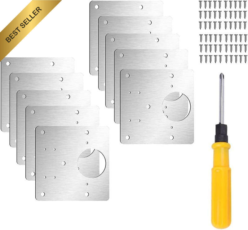 10Pcs Hinge Repair Plate, Cabinet Hinge Repair Plate with Screws, Stainless Stee