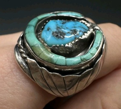 Indianer Männer Ding Sterling Navajo Türkis BJ Native American Turquoise Vintage