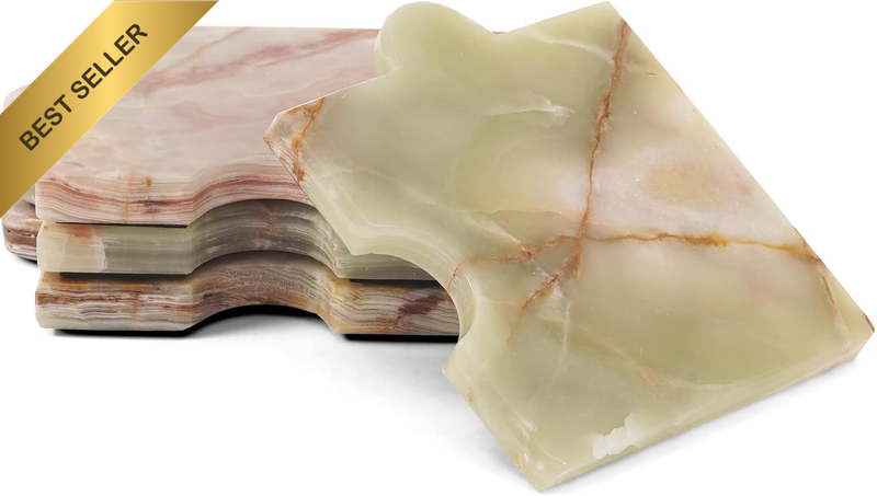 Marble Coasters Set of 4 Green Onyx Coasters for Drinks, Kitchen Decor, Modern C