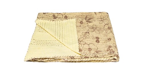 Лоскутное одеяло Kantha из хлопка в стиле пэчворк размером 50 X 70 см черного, зеленого, красного и розового цветов с