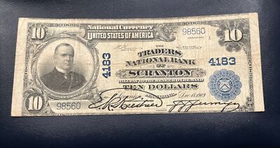1902 $10 The Traders National Bank SCRANTON PA National Currency CHARTER # 4183