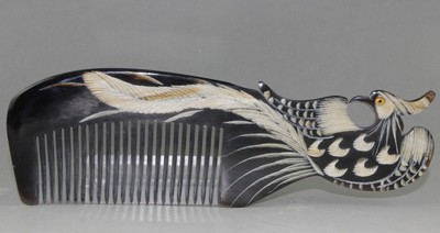 ancient chinese ox horn carved comb phoenix patterns comb